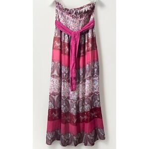 She's Cool Smocked Tube Top Strapless Chiffon Lined Midi Dress Women's Medium